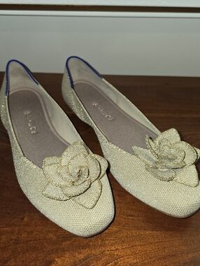 Rothy's Gold Floral Appliqué Ballet Flats
